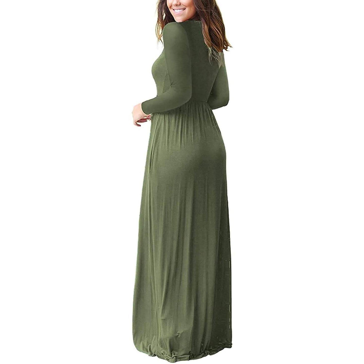 Women Long Sleeve Loose Plain Maxi Dresses Casual Long Dresses with Pockets DailySale