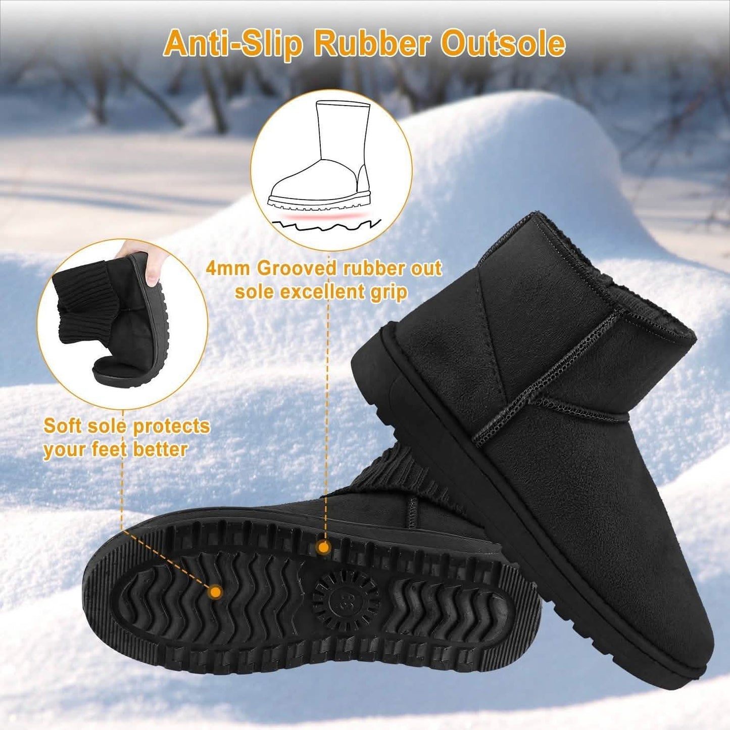 Women Suede Mid-Calf Snow Boot with Anti-slip Rubber Base DailySale