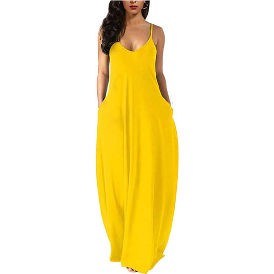 Womens Casual Sleeveless Plus Size Loose Plain Long Maxi Dress with Pockets DailySale