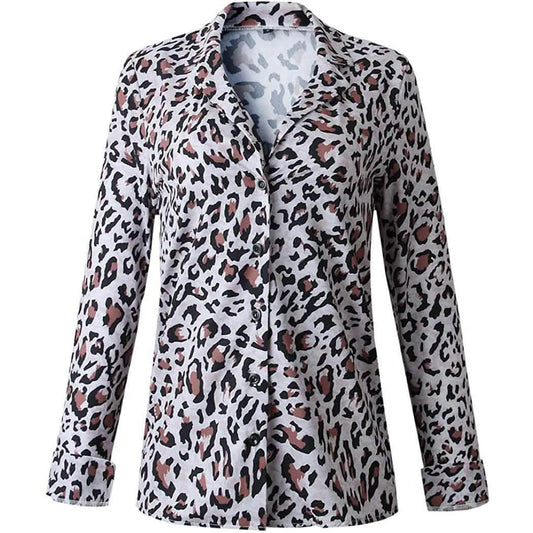 Womens Casual Tops V Neck Leopard Tunic Long Sleeve Button Down Shirts Top DailySale