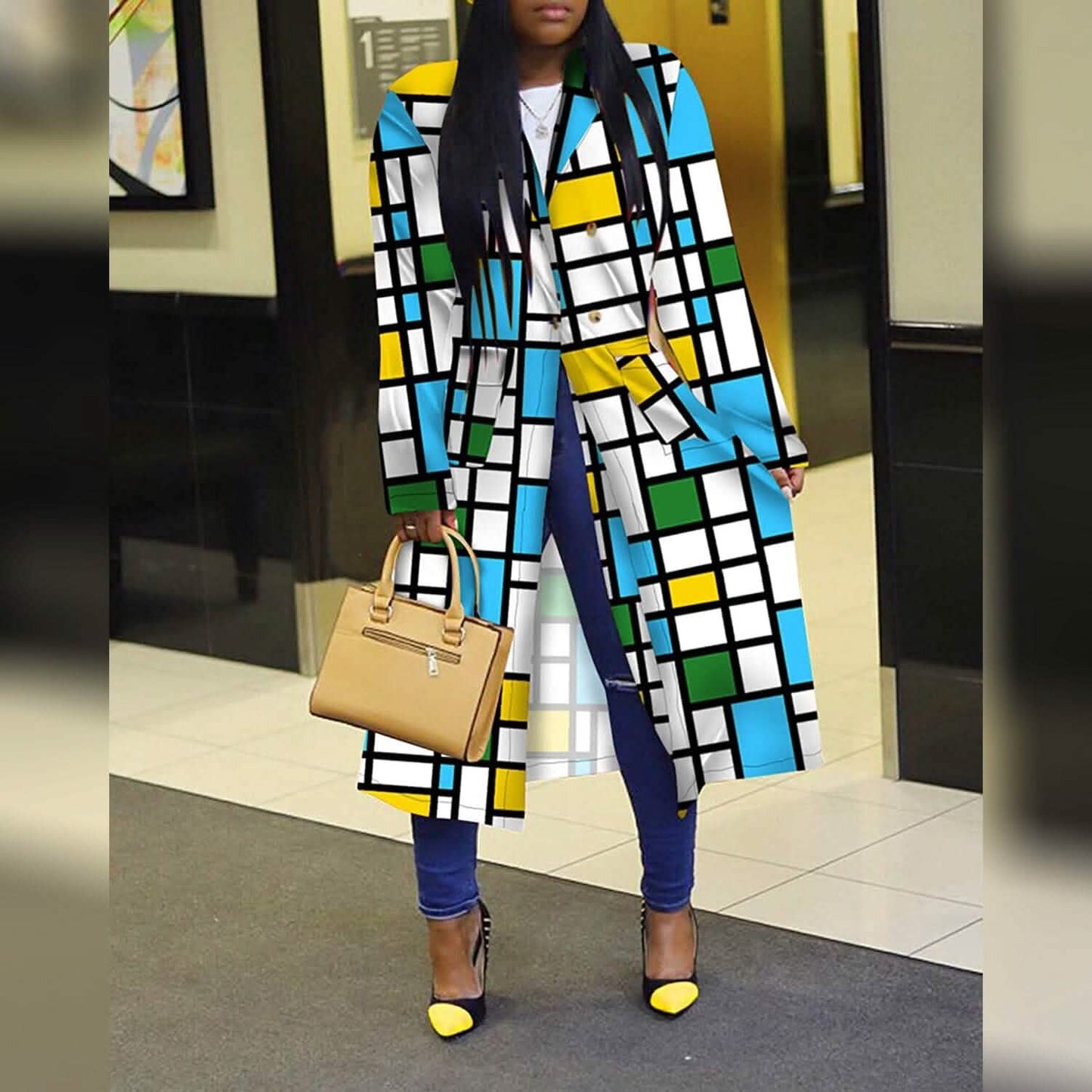 Women's Colored Geo Turn Down Collar Trench Coat DailySale