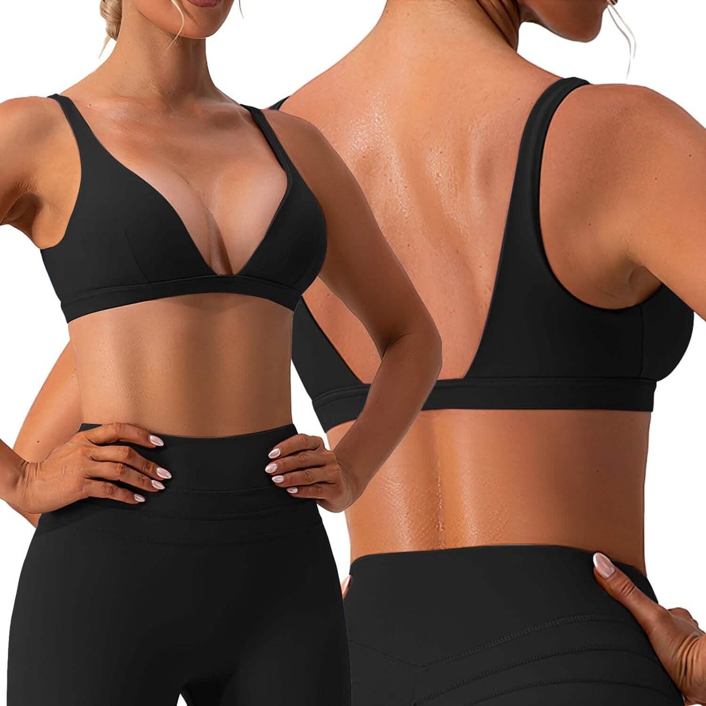 Women's Deep V-Neck U-Shaped Back Sports Bra DailySale