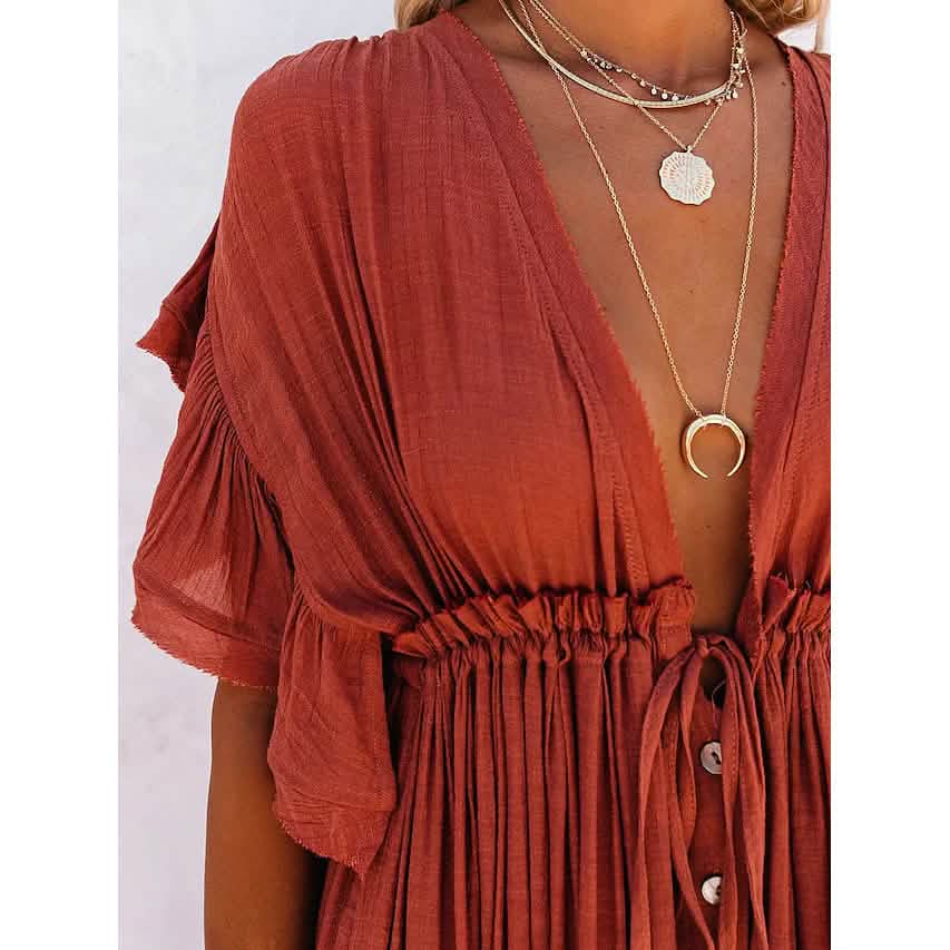 Women's Deep V Vacation Sexy Loose Dress DailySale
