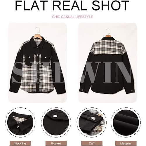 Women's Denim Jacket Long Sleeve Plaid Button Down Shirts Shacket DailySale