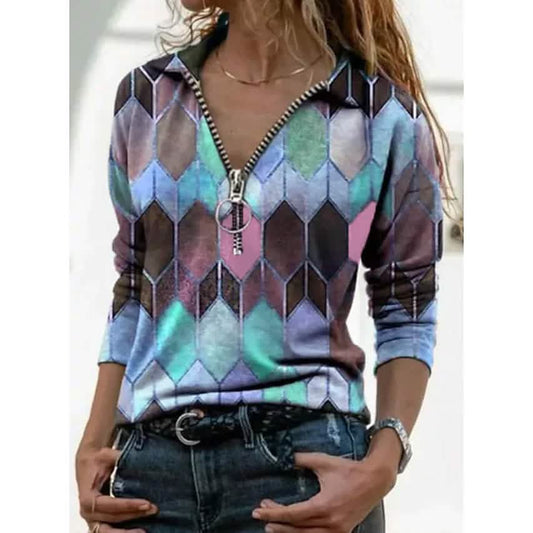 Women's Everyday V Neck Printed Long Sleeves DailySale