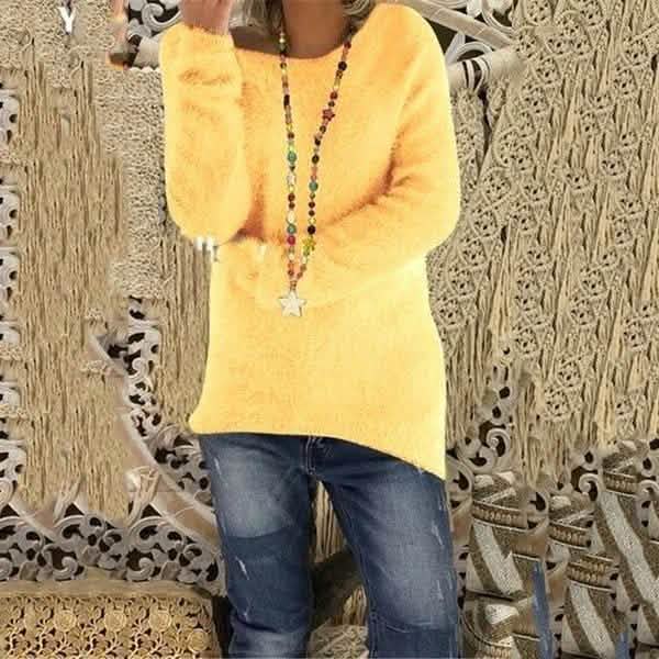 Women's Fashion Autumn and Winter Long Sleeve Knitted Sweaters Solid Color Warm Pullover Tops DailySale