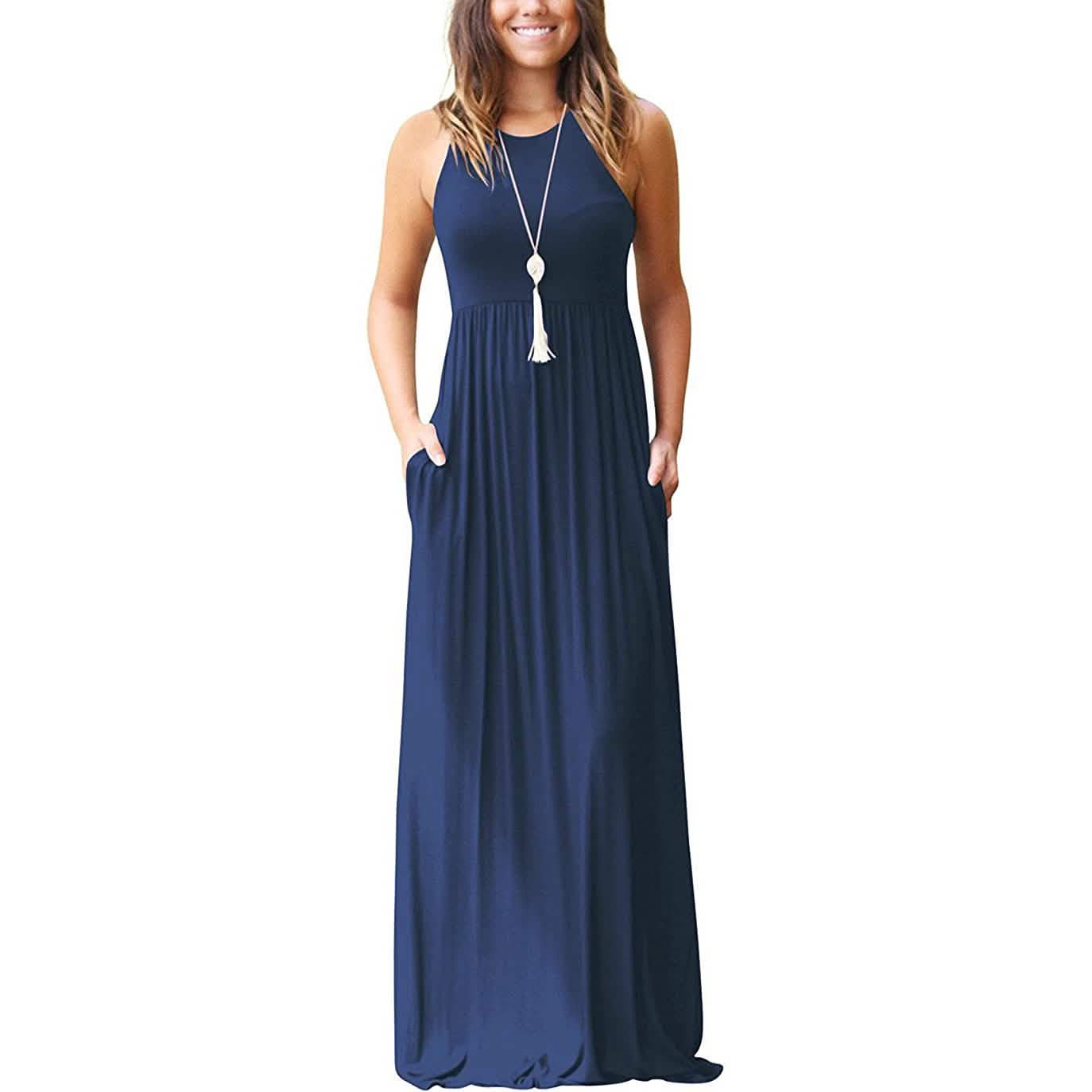 Women's Fashion Summer Sleeveless Racerback Loose Plain Maxi Dresses DailySale