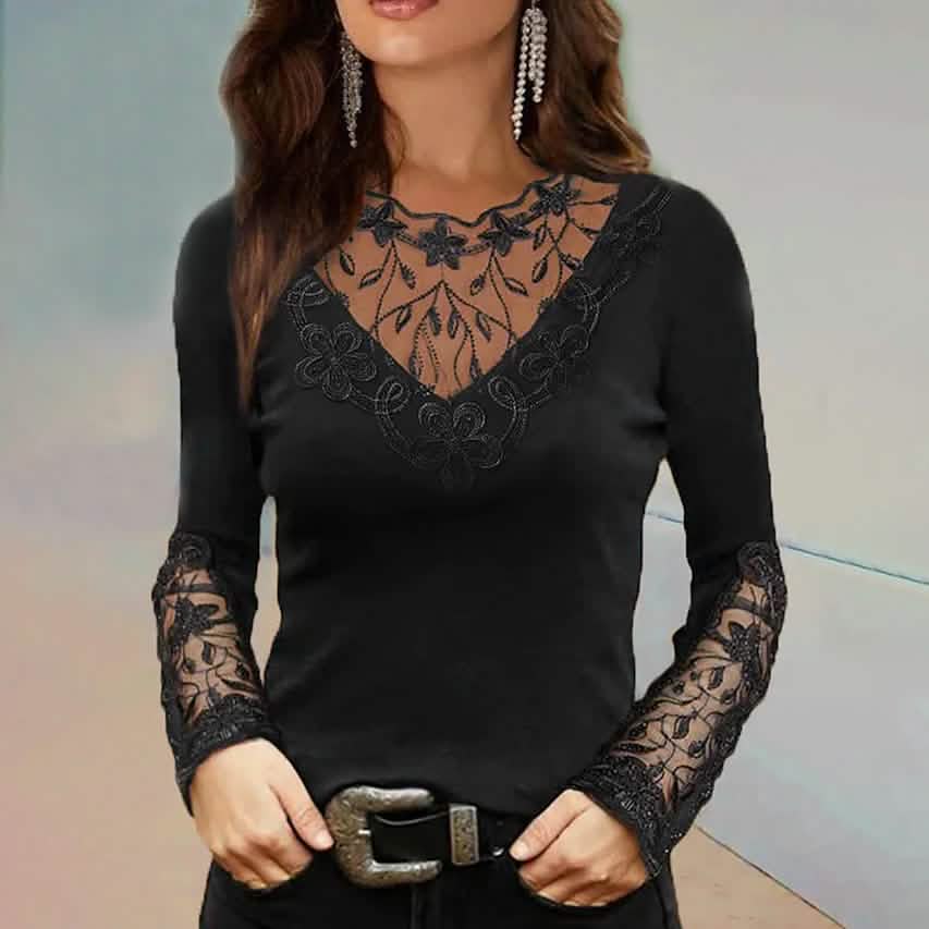 Women's Floral Lace Long Sleeve Top DailySale
