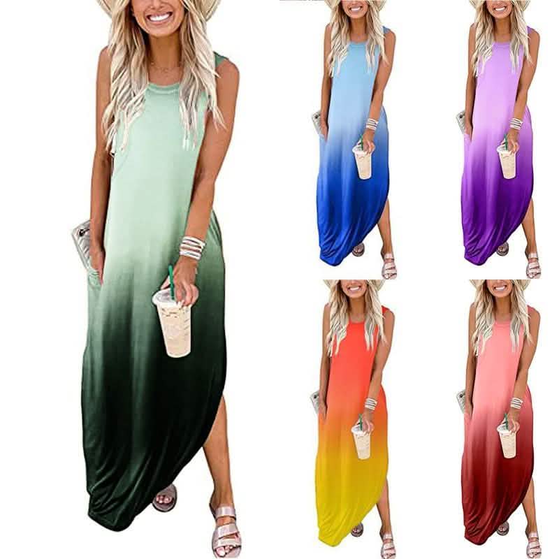 Women's Gradient Color Casual Loose Long Dress DailySale