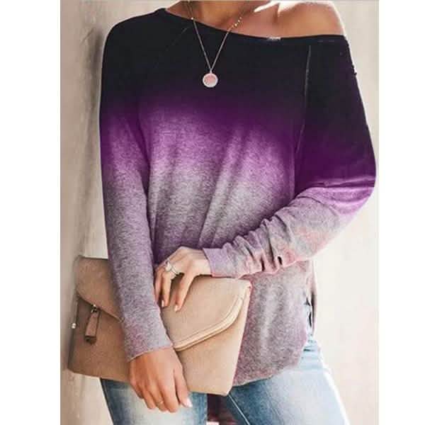 Womens Gradient Color O-neck Long Sleeves DailySale