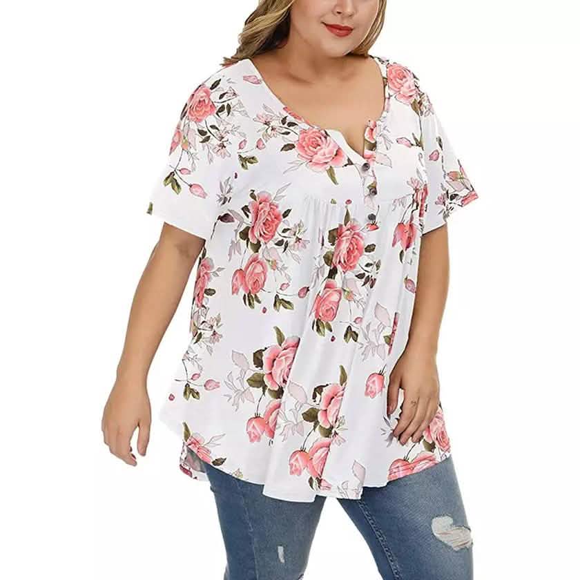 Women's Henley Shirts Floral Tunic Tops Short Sleeve Blouses DailySale