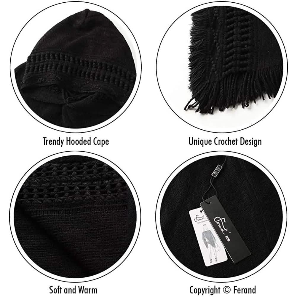 Womens Hooded Cape with Fringed Hem, Crochet Poncho Knitting Patterns DailySale