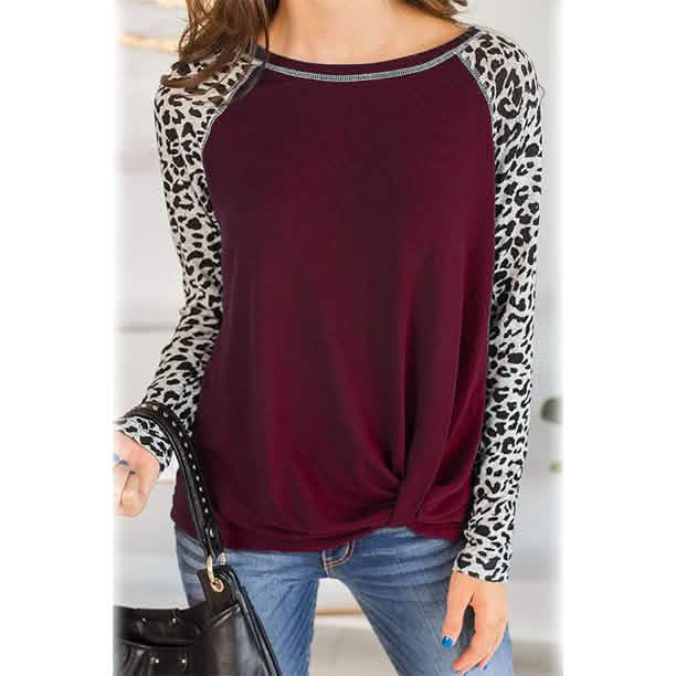 Women's Long Sleeved Leopard Print Twist Top DailySale