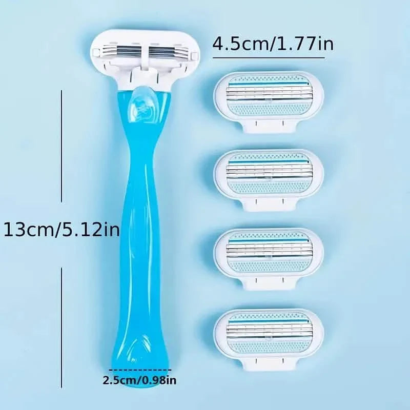 Women's Manual Hair Removal Tool, 1 Handle + 8 Blades, 3-layer Stainless Steel Blades, Non Slip Handle DailySale
