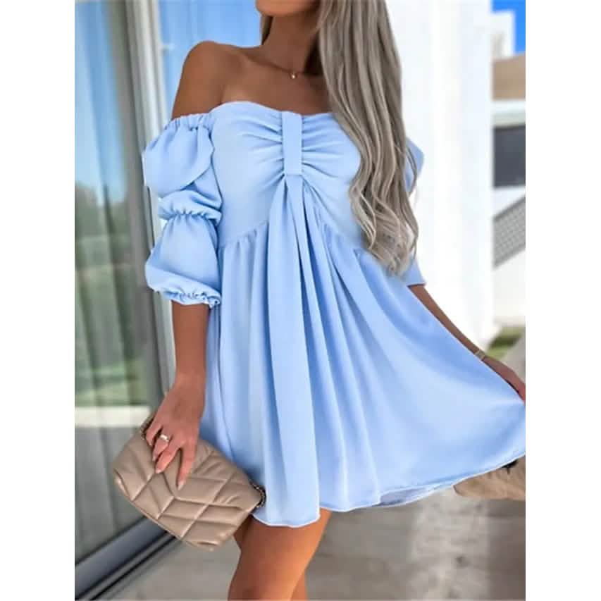 Women's Off Shoulder Casual Puff Sleeve Dress DailySale