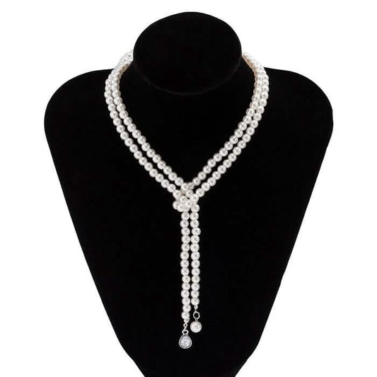 Women's Elegant Multi-Layered Faux Pearl Necklace, Boho Tassel Pendant, Dual-Strand Jewelry DailySale