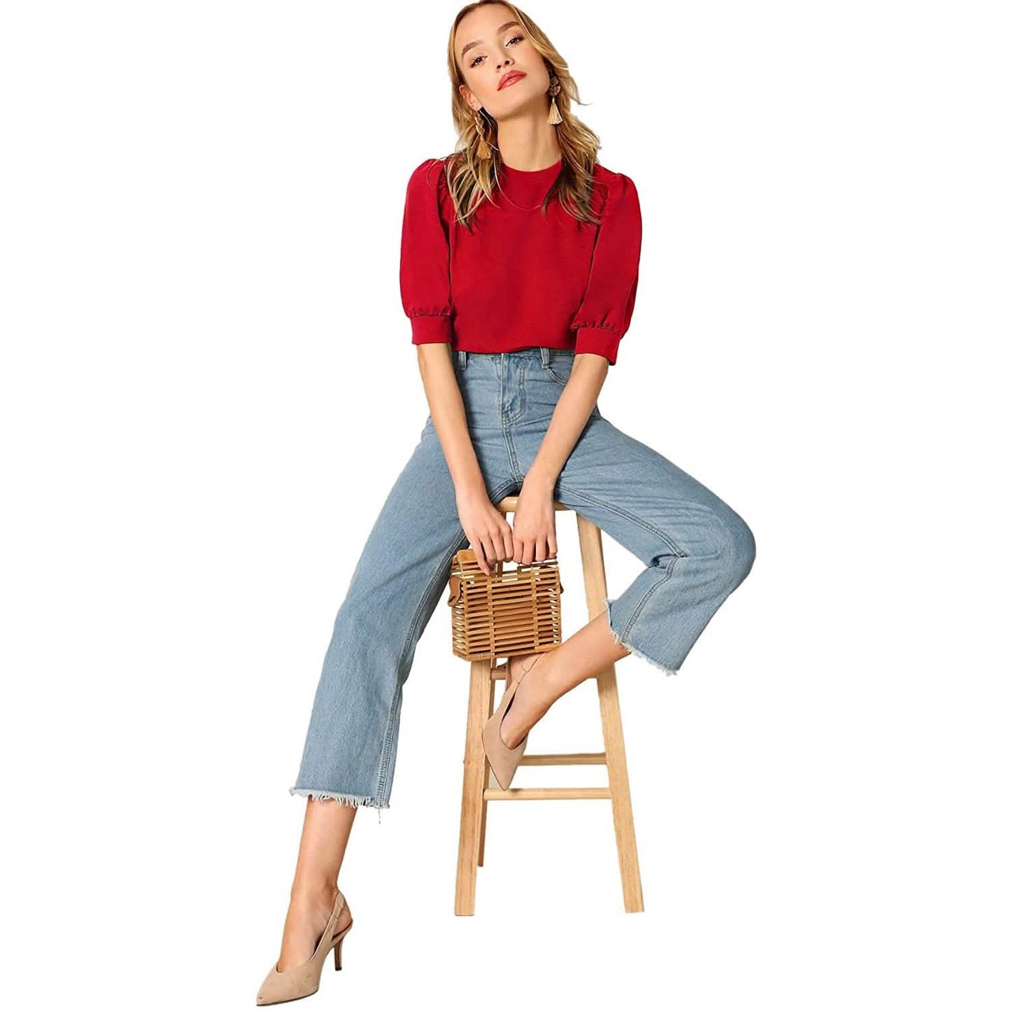 Women's Puff Sleeve Pullover Keyhole Back Blouse DailySale