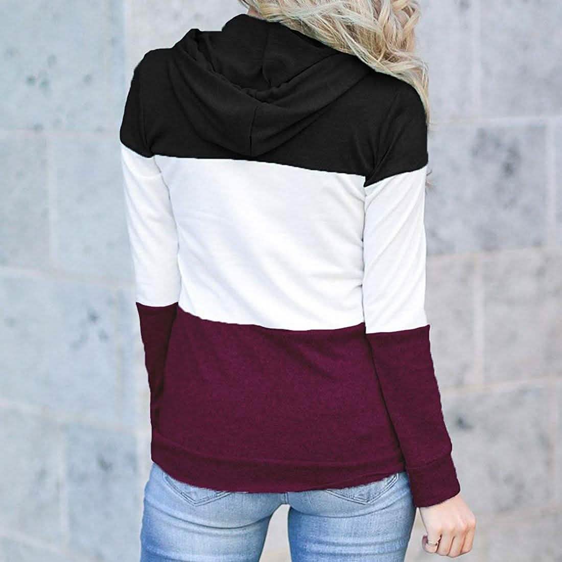 Women's Pullover Long Sleeve Fall Hoodies Color Block Tunics Loose Casual Sweatshirts DailySale