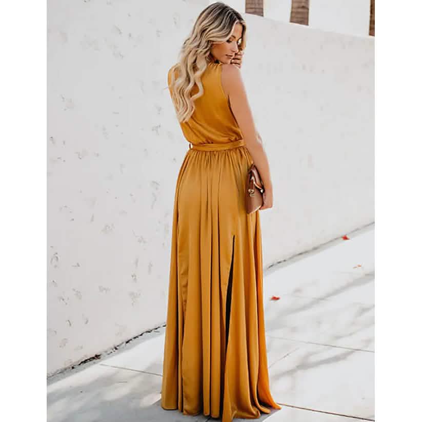 Women's Solid Color Slit Tie Maxi Dress DailySale