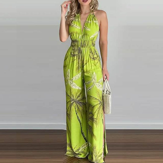 Women's Summer New Digital Printing Colorful Slit Jumpsuit DailySale