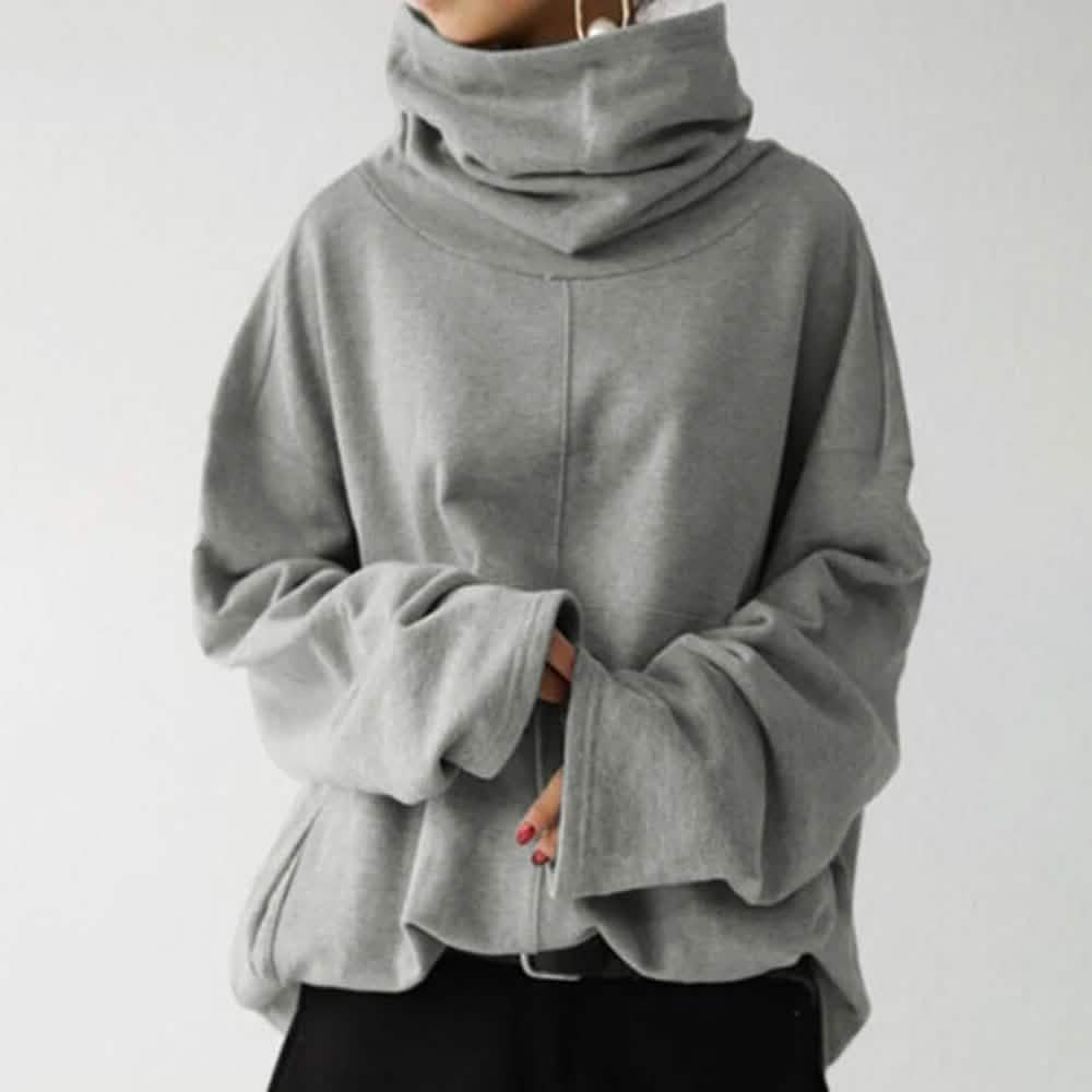 Women's Turtleneck Wide Sleeves Solid Loose Pullover Sweatshirt DailySale