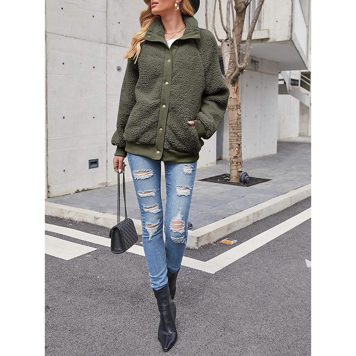 Womens Winter Sherpa Fleece Button Jacket Coat DailySale