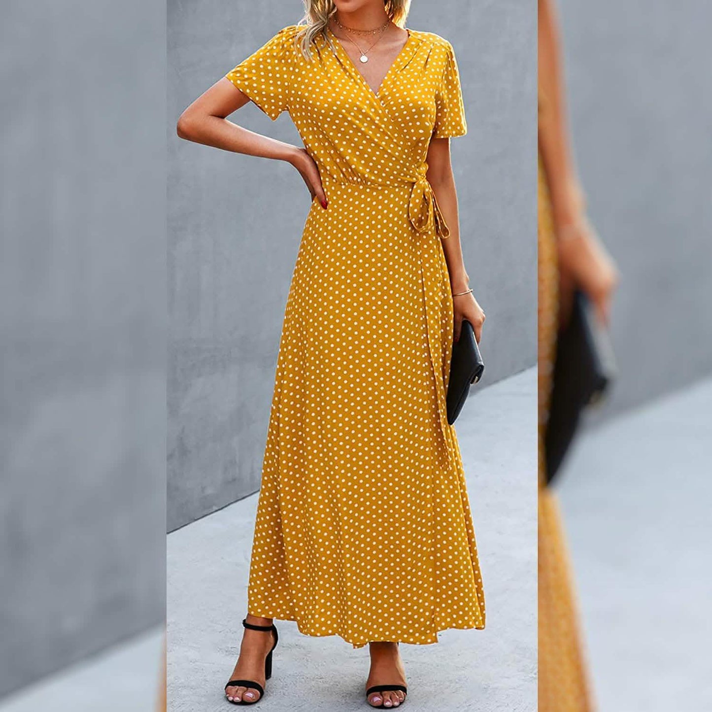 Women's Wrap V Neck Maxi Dresses Short Sleeve Split Casual Long Dress DailySale