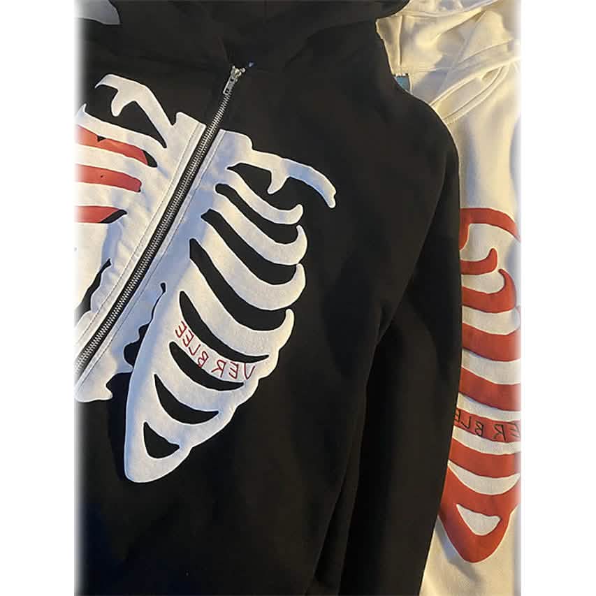 Women's Zip Up Skeleton Letter Hoodie Sweatshirt DailySale