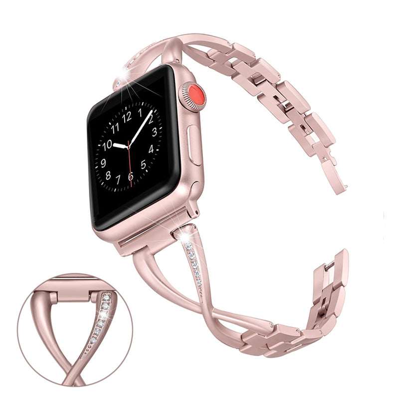 X-Link Apple Watch Stainless Steel Band Metal with Extra Bling Rhinestone - Wristwatchstraps.co