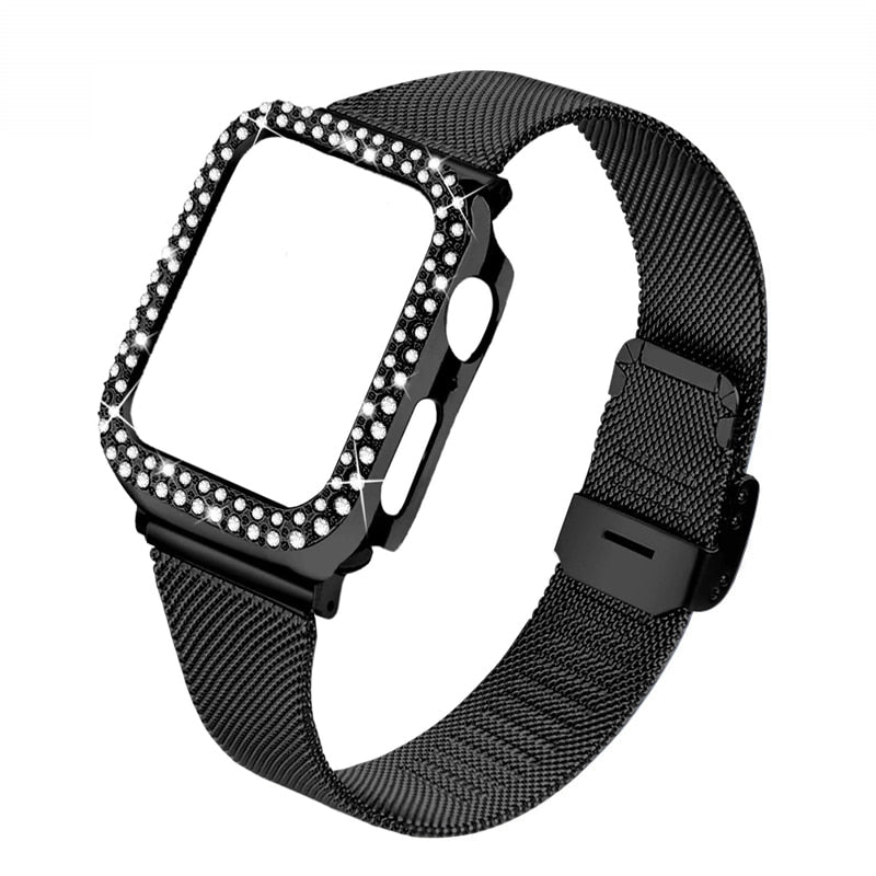 Premium Diamond case+ Milanese strap for apple watch band. - Wristwatchstraps.co