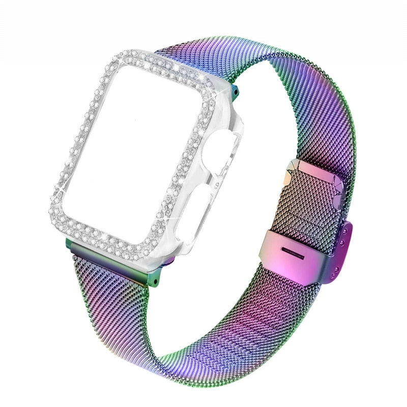 Premium Diamond case+ Milanese strap for apple watch band. - Wristwatchstraps.co