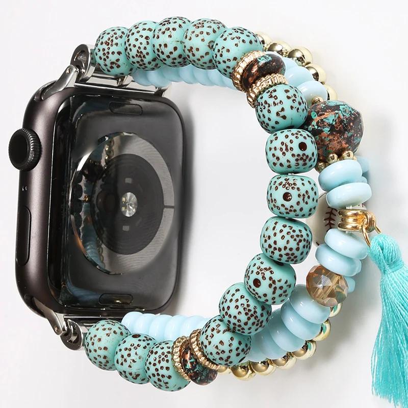 Luxury Resin Beaded Bohemian Jewelry Bracelet for Apple Watch - Wristwatchstraps.co