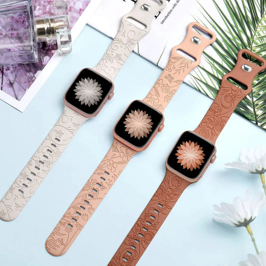 Floral Engraved Silicone Strap For Apple Watch Band: A Blossom of Elegance