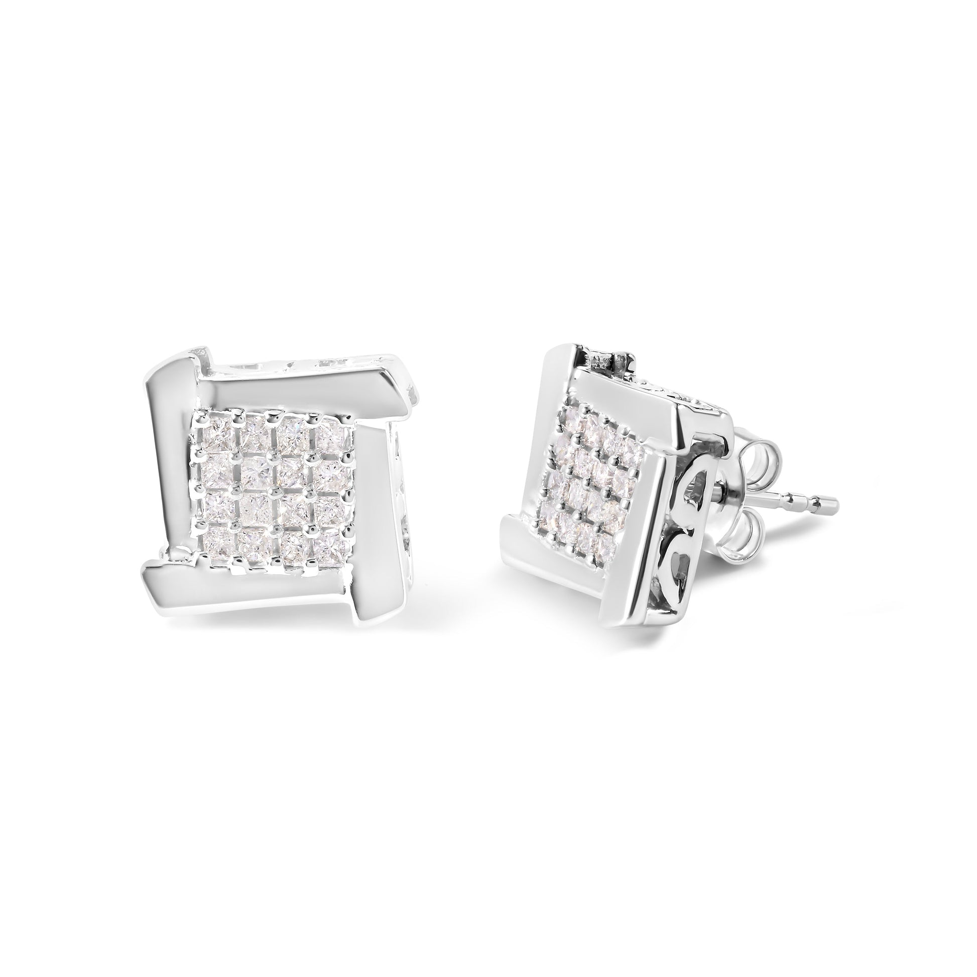 10K White Gold 1/2 Cttw Composite  Princess Diamond Square and Swirl Stud Earrings (I-J Color, I1-I2 Clarity) Bids.com
