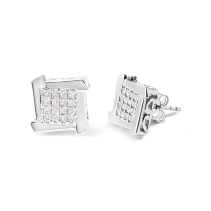 10K White Gold 1/2 Cttw Composite  Princess Diamond Square and Swirl Stud Earrings (I-J Color, I1-I2 Clarity) Bids.com