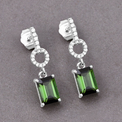 2.28 Carat Genuine Green Tourmaline and White Diamond 14K White Gold Earrings Bids.com