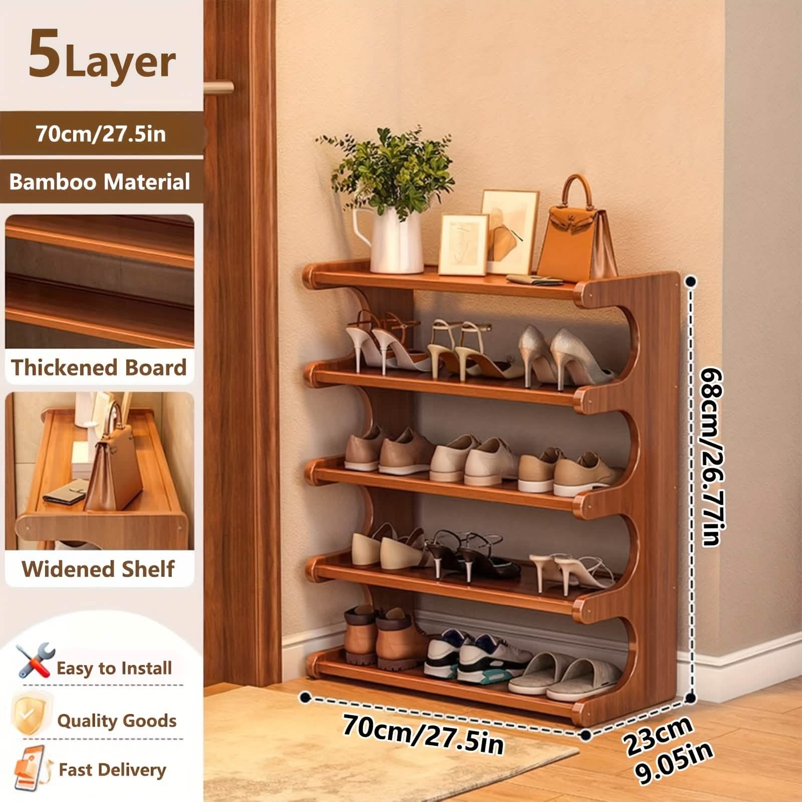 Bamboo Shoe Rack Organizer – 5 or 6 Tier, Space-Saving Storage DailySale