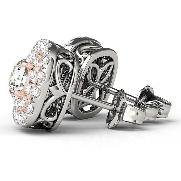14k White and Rose Gold Cushion Shape Halo Diamond Earrings (3/4 cttw) Bids.com