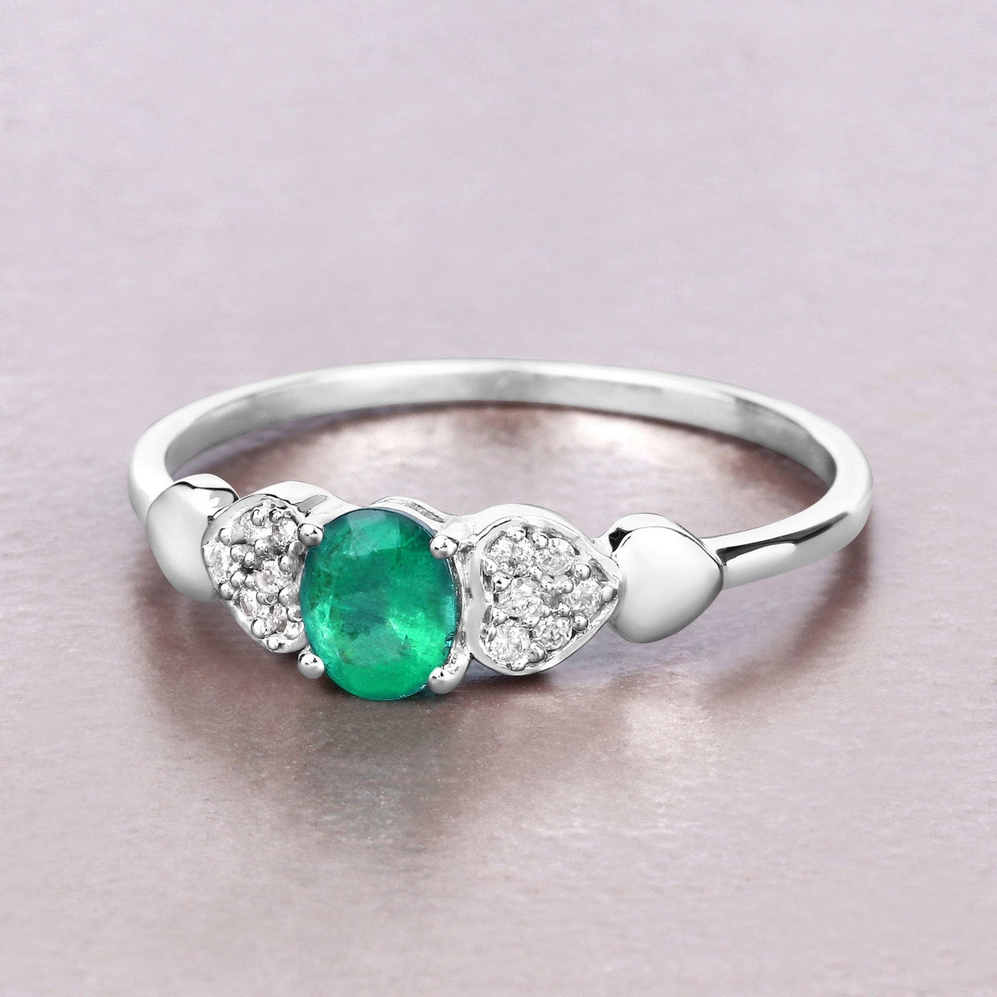 0.36 Carat Genuine Zambian Emerald and White Diamond 14K White Gold Ring Bids.com