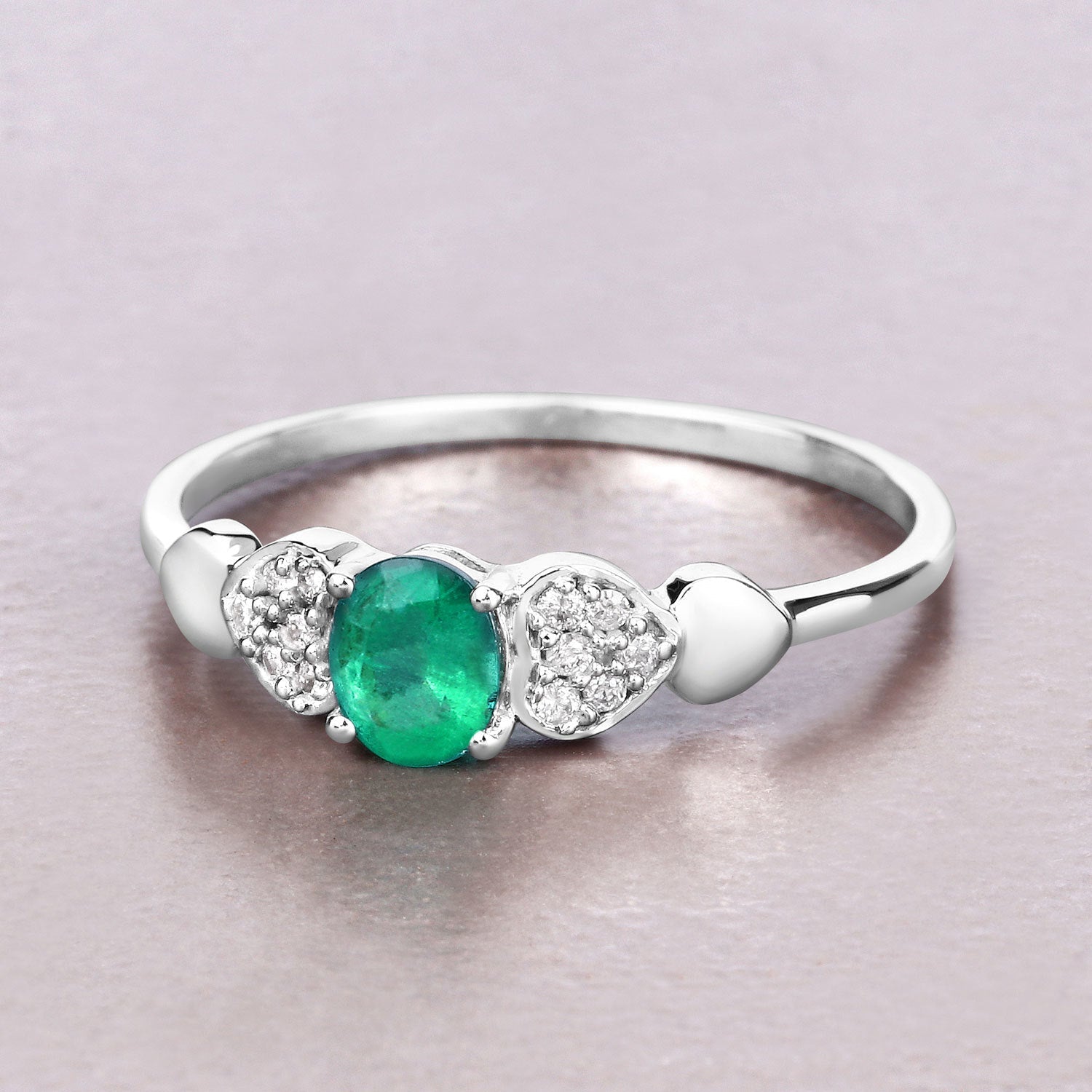 0.36 Carat Genuine Zambian Emerald and White Diamond 14K White Gold Ring Bids.com