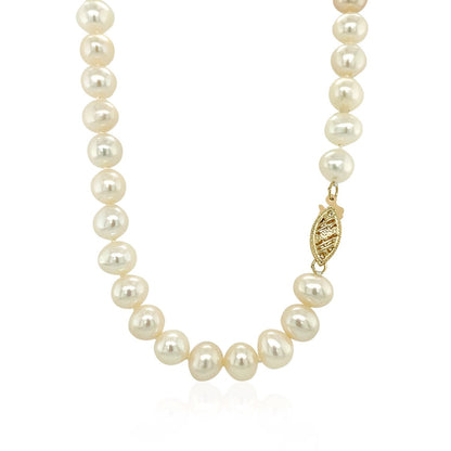 14k Yellow Gold Necklace with White Freshwater Cultured Pearls (6.0mm to 6.5mm) Bids.com
