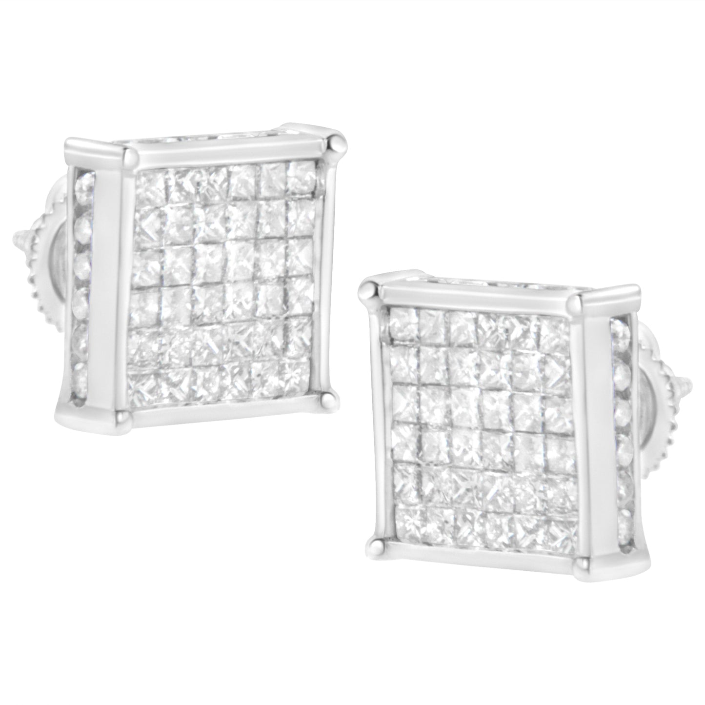 10K White Gold 2ct TDW Princess-Cut Composite Diamond Stud Earring (I-J ,I2-I3) Bids.com