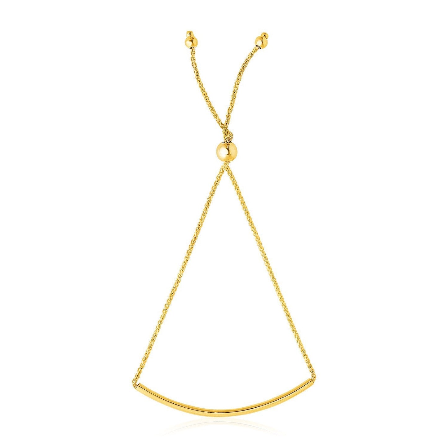 14k Yellow Gold Smooth Curved Bar Lariat Design Bracelet Bids.com