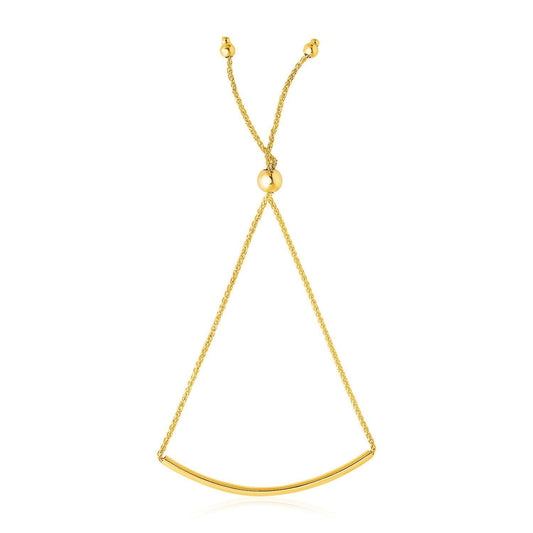14k Yellow Gold Smooth Curved Bar Lariat Design Bracelet Bids.com