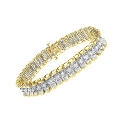 14K Yellow and White Gold 5.0 Cttw Round & Baguette Cut Diamond 7" Reflective Tennis Bracelet (H-I Color, I1-I2 Clarity) Bids.com