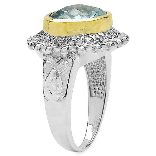 Two Tone Plated 5.01 Carat Genuine Blue Topaz & White Topaz .925 Sterling Silver Ring Bids.com