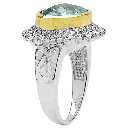 Two Tone Plated 5.01 Carat Genuine Blue Topaz & White Topaz .925 Sterling Silver Ring Bids.com