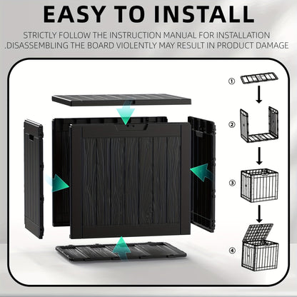 35 Gallon Outdoor Resin Storage Box – Black/Wood Grain DailySale