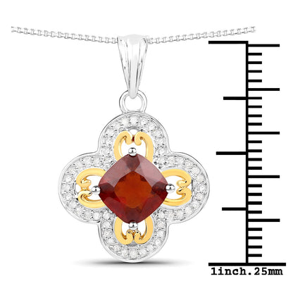 1.63 Carat Genuine Hessonite and White Diamond 18K Yellow Gold with .925 Sterling Silver Pendant Bids.com
