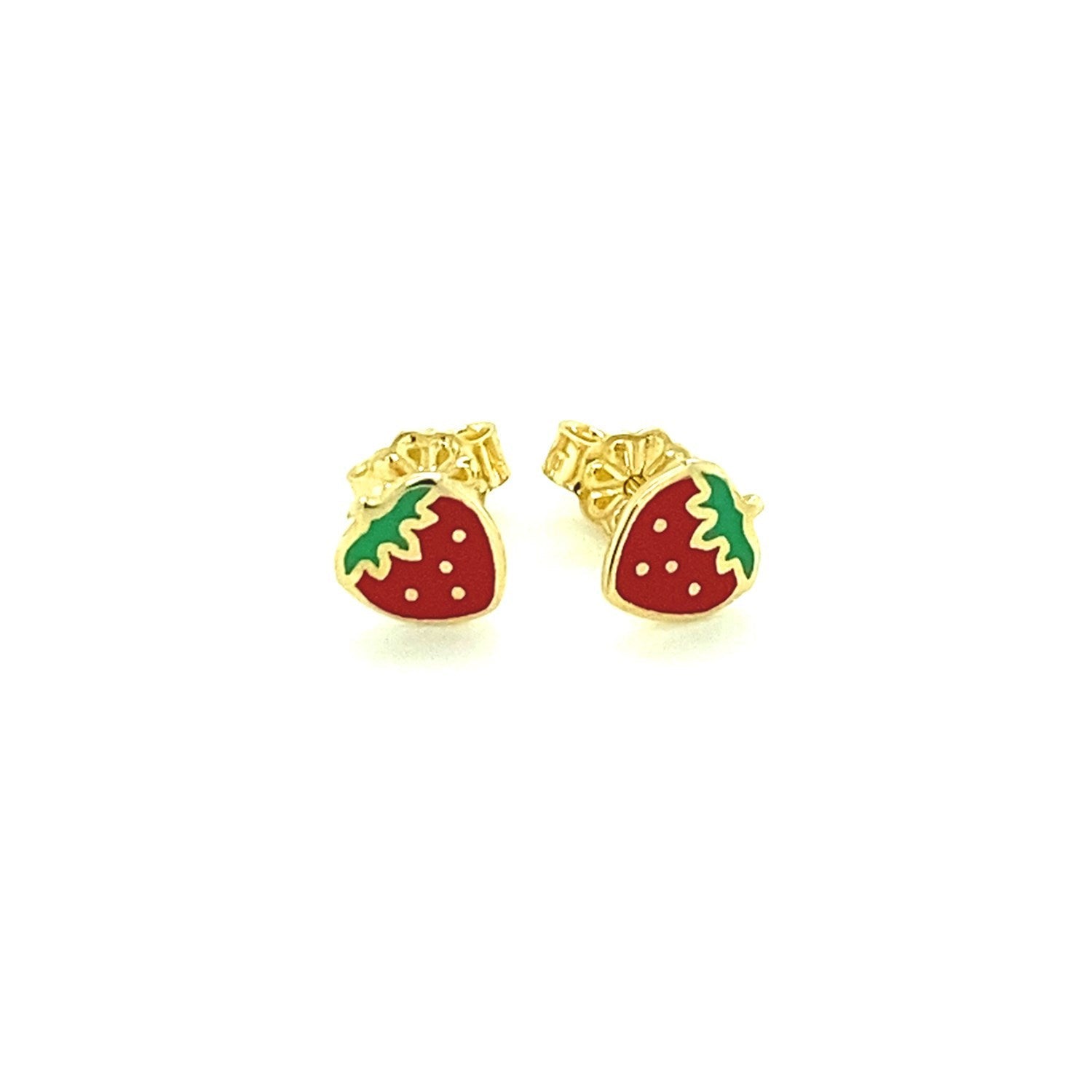 14k Yellow Gold Enameled Strawberry Childrens Earrings Bids.com